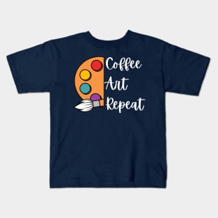 Coffee Art Repeat, Art Teacher Kids T-Shirt